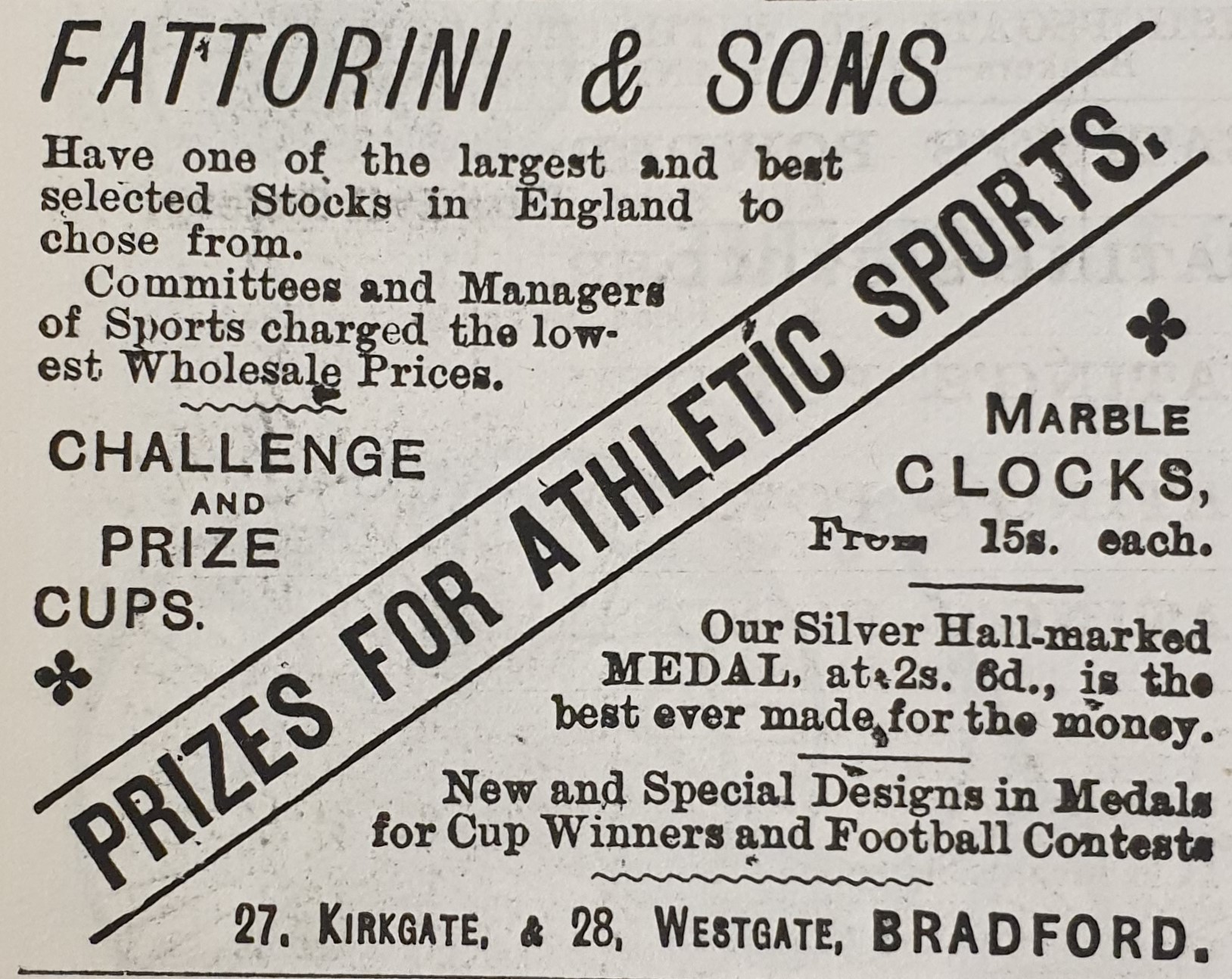1887-07-14 Fattorinis advert for athletics prizes