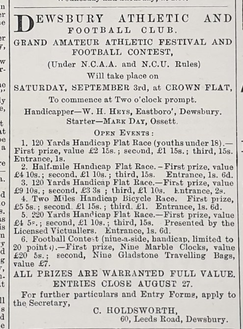 1887-08-25 Advert Dewsbury Athletics Festival
